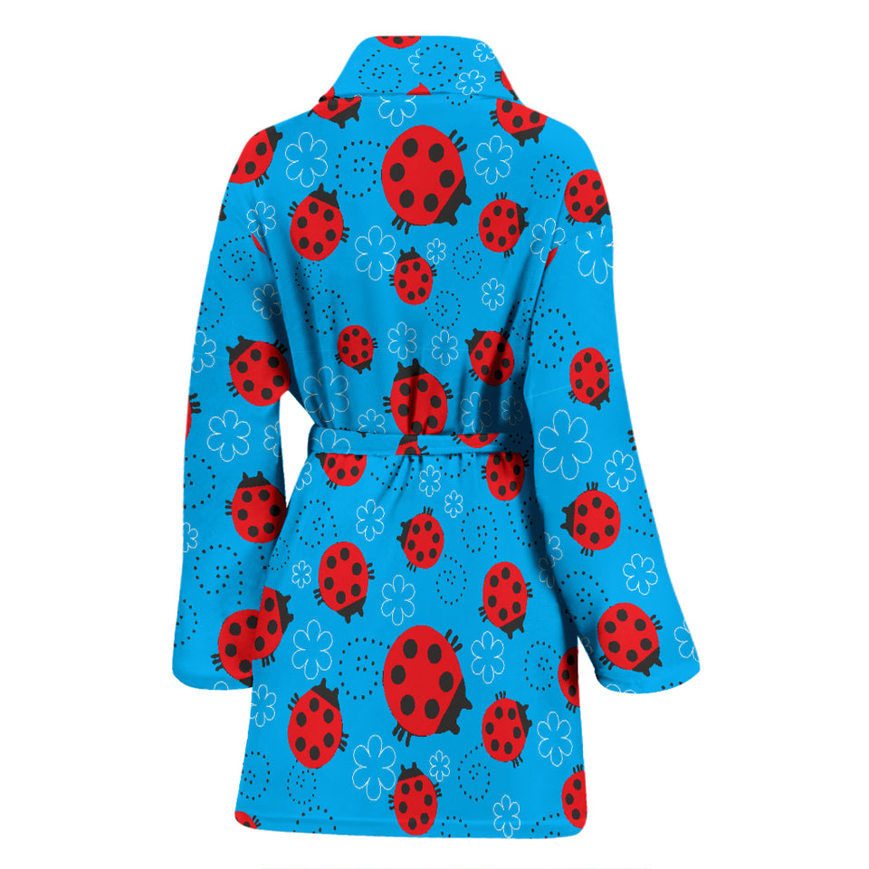 Ladybug Pattern Print Design 02 Women's Bathrobe