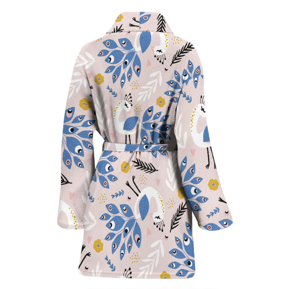 Cute Peacock Pattern Women'S Bathrobe