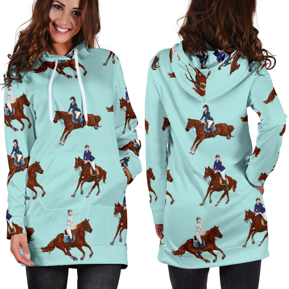 Horses Running Horses Rider Pattern Women'S Hoodie Dress