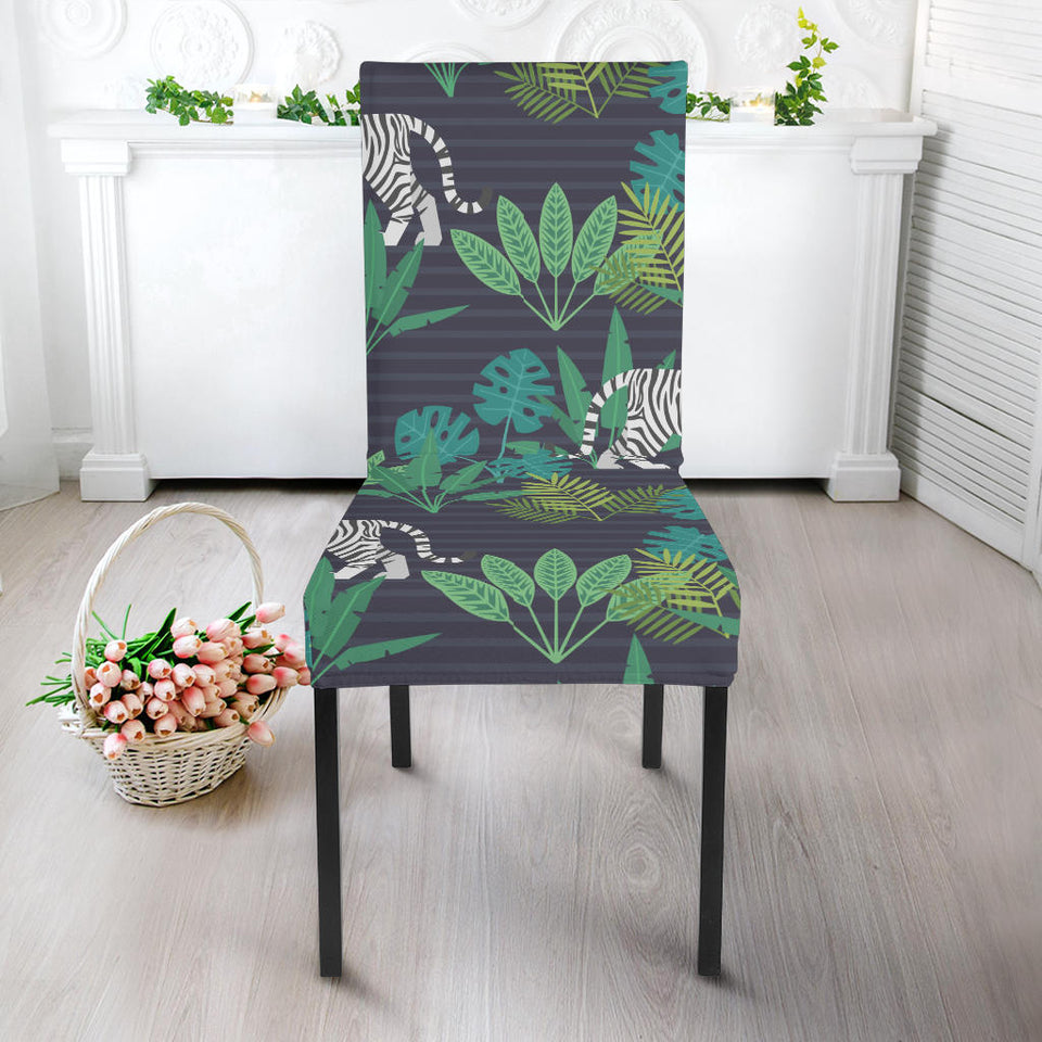 White Bengal Tigers Tropical Plant Dining Chair Slipcover
