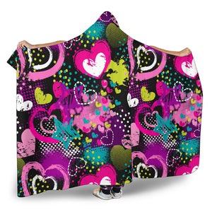 Heart Dot Wave Star Creative Design Pattern Hooded Blanket