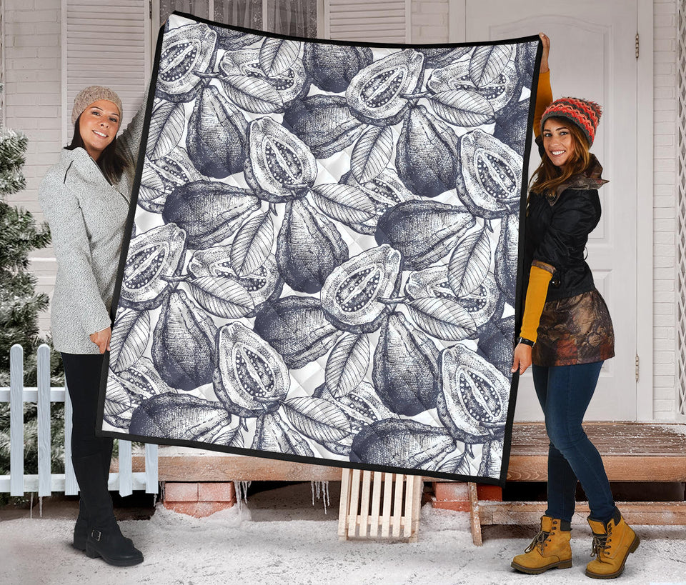 Guava Tropical Hand Drawn Pattern Premium Quilt
