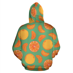 Orange Fruit Pattern Green Background Zip Up Hoodie