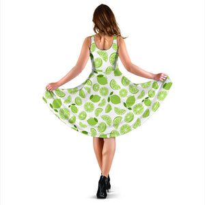 Lime Design Pattern Sleeveless Midi Dress