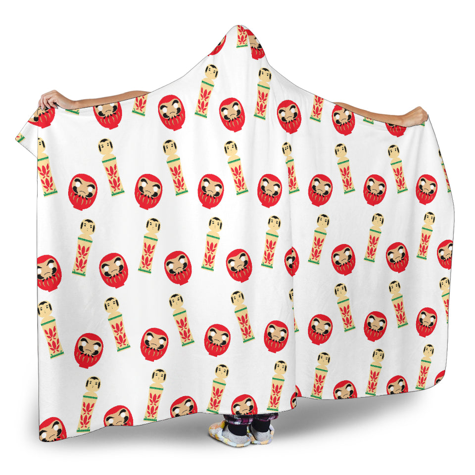Daruma Japanese Wooden Doll Hooded Blanket