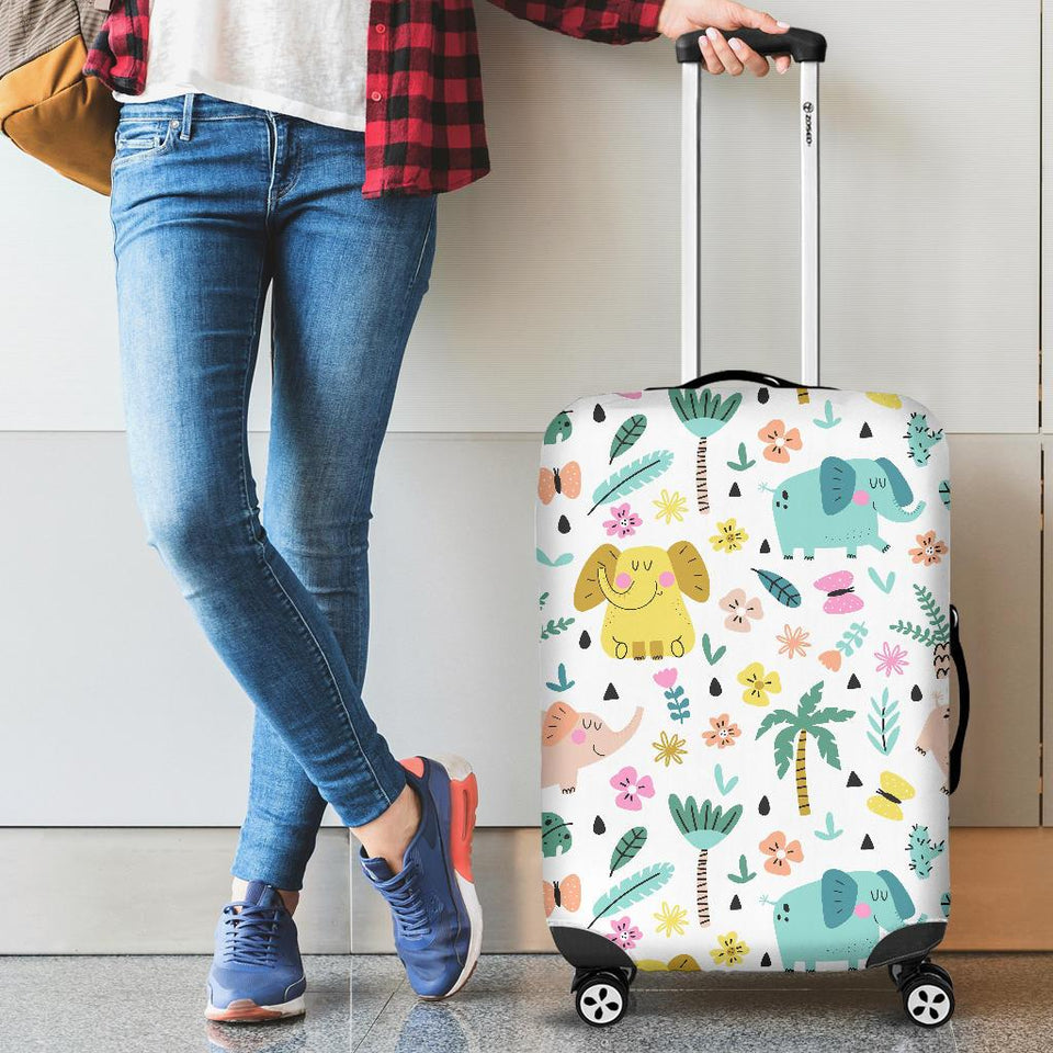 Cute Elephants Palm Tree Flower Butterfly Pattern Cabin Suitcases Luggages