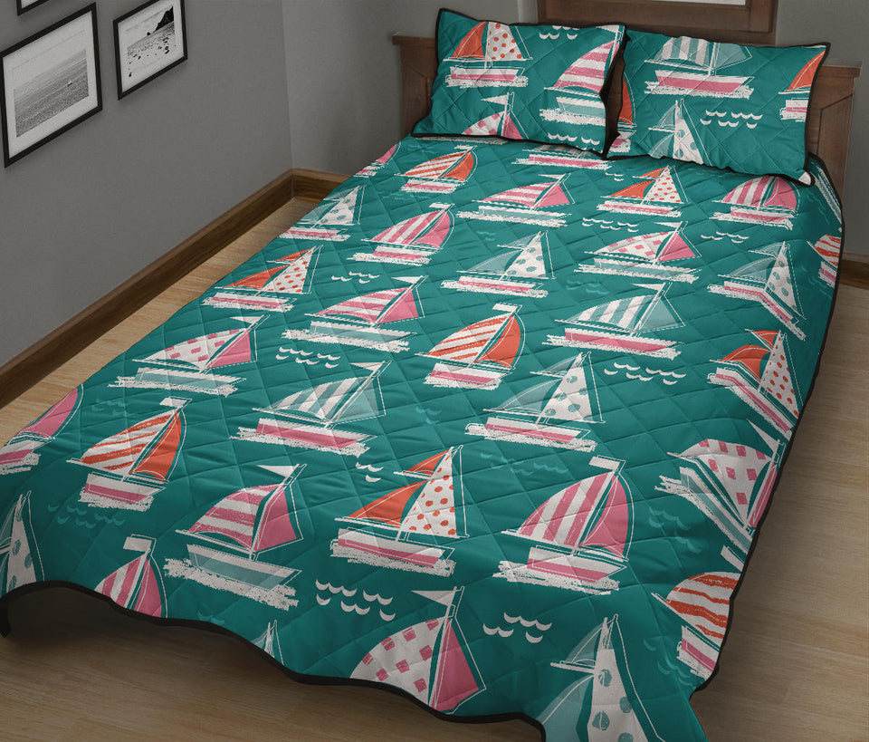 Cute sailboat pattern Quilt Bed Set