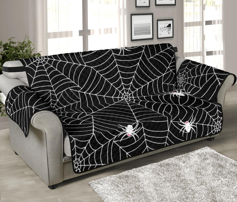 Spider web design pattern Black background white cobweb Sofa Cover Protector