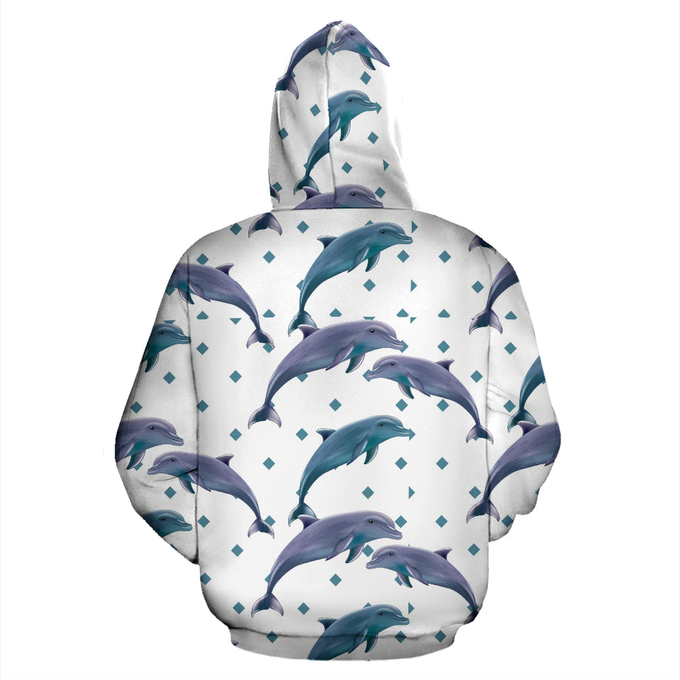 Dolphins Pattern Dotted Background Zip Up Hoodie