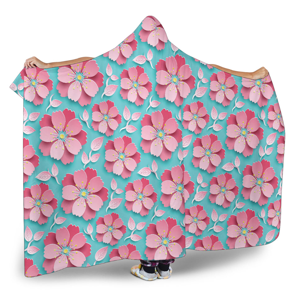 3D Sakura Cherry Blossom Pattern Hooded Blanket