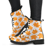 Orange Maple Leaf Pattern Leather Boots