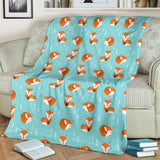 Fox Pattern Blue B Ackground Premium Blanket
