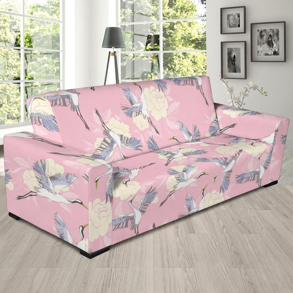 Japanese Crane Rose Pattern Sofa Slipcover