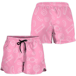 Sweet Candy Pink Background Women Shorts