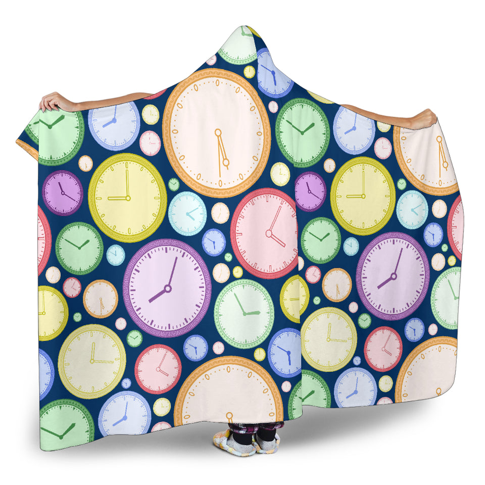 Colorful Clock Background Hooded Blanket