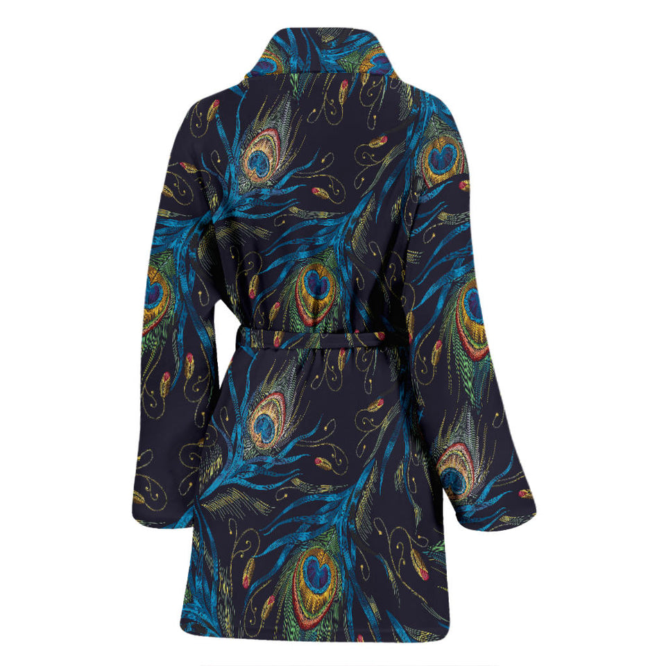 Beautiful Peacock Feather Pattern Women'S Bathrobe