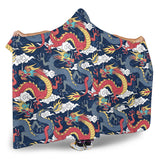 Blue Red Dragon Cloud Pattern Hooded Blanket
