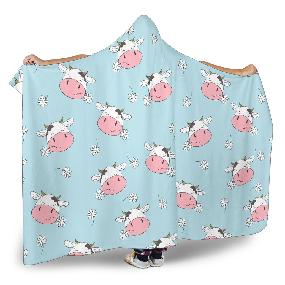 Cute Cow Flower Pattern Hooded Blanket