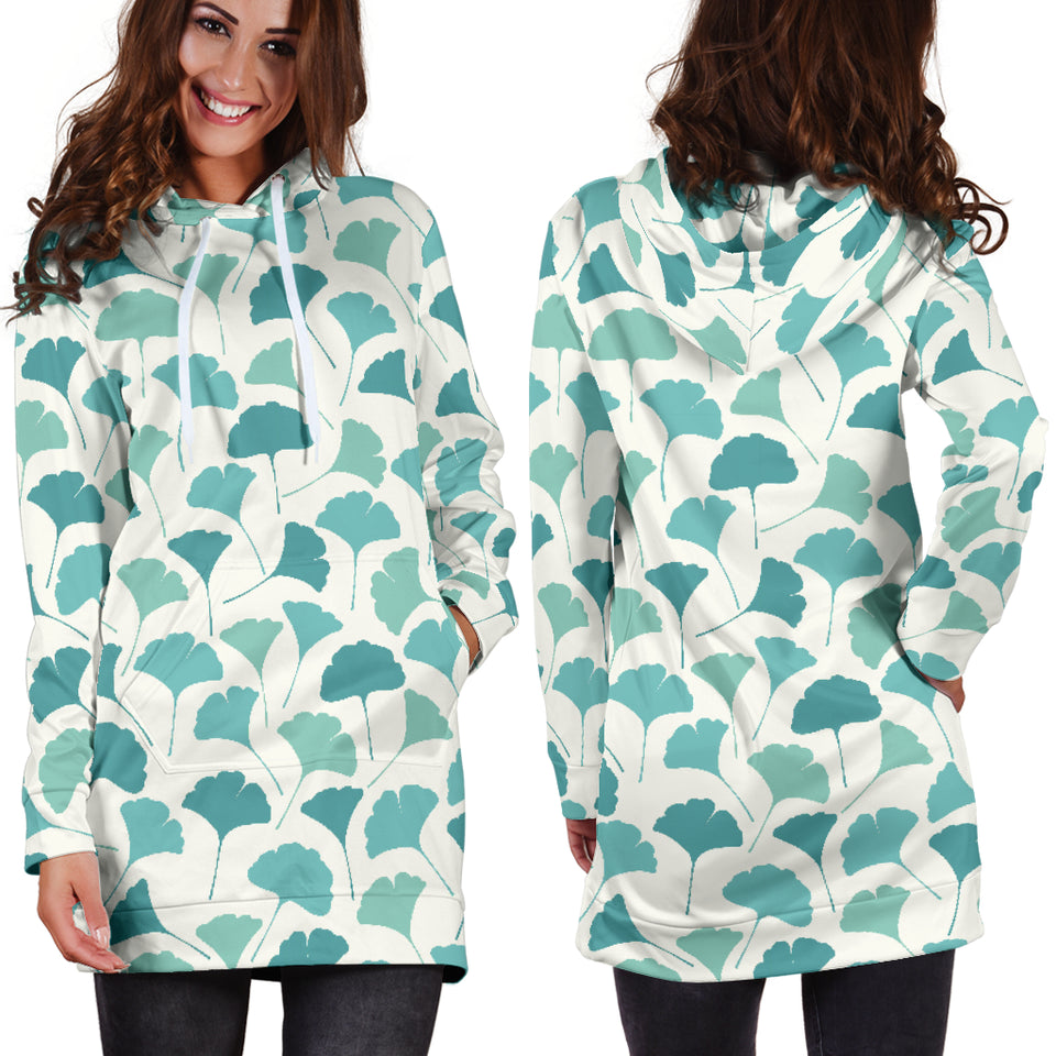 Green Ginkgo Leaves Pattern Women'S Hoodie Dress