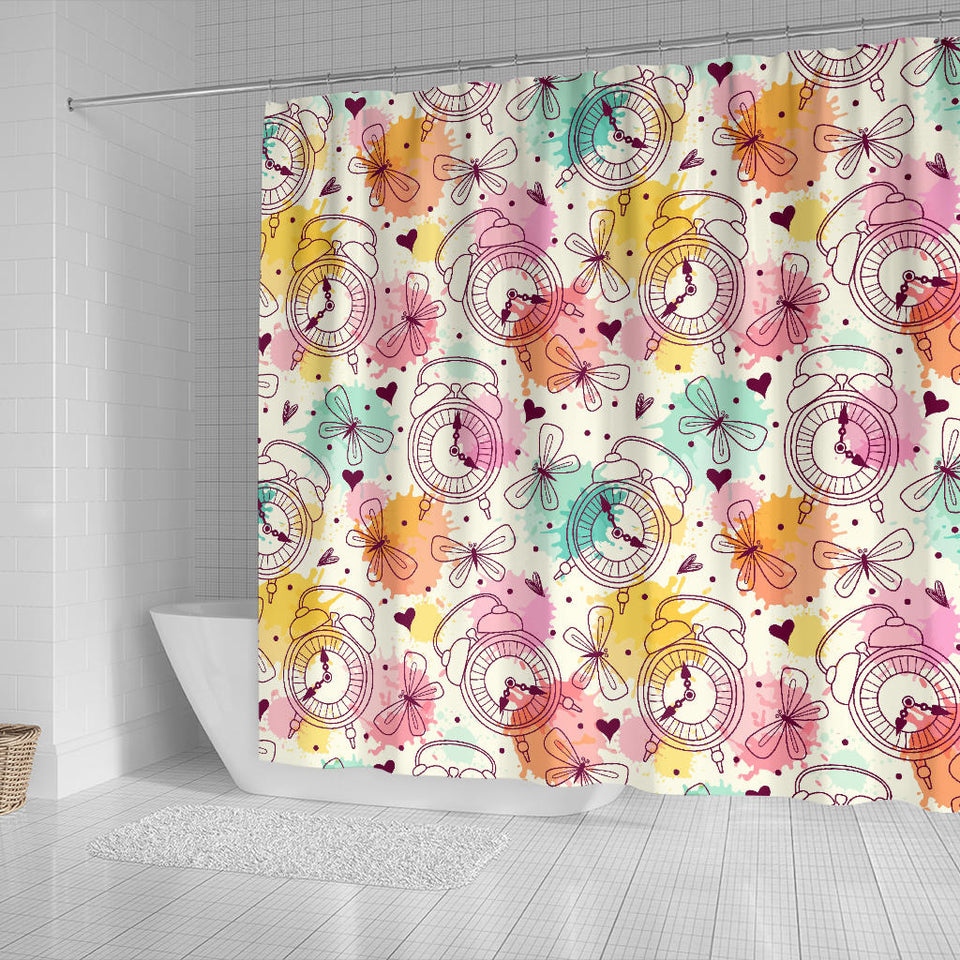 Clock Butterfly Pattern Shower Curtain Fulfilled In US