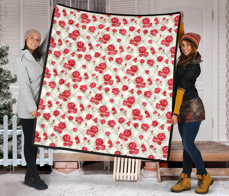 Rose Pattern Print Design 01 Premium Quilt