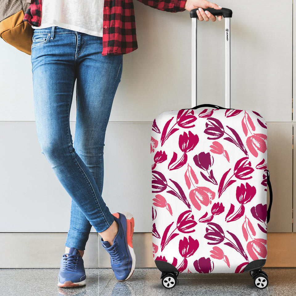 Pink Sketch Tulip Pattern Cabin Suitcases Luggages