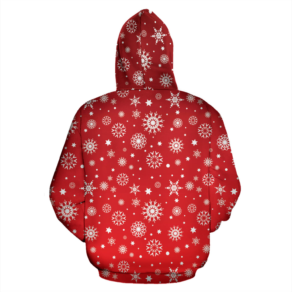 Snowflake Pattern Red Background Zip Up Hoodie