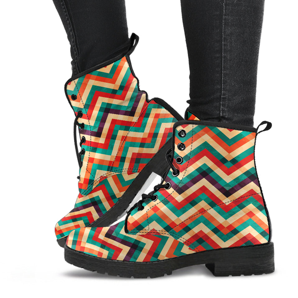 Zigzag  Chevron Colorful Pattern Leather Boots