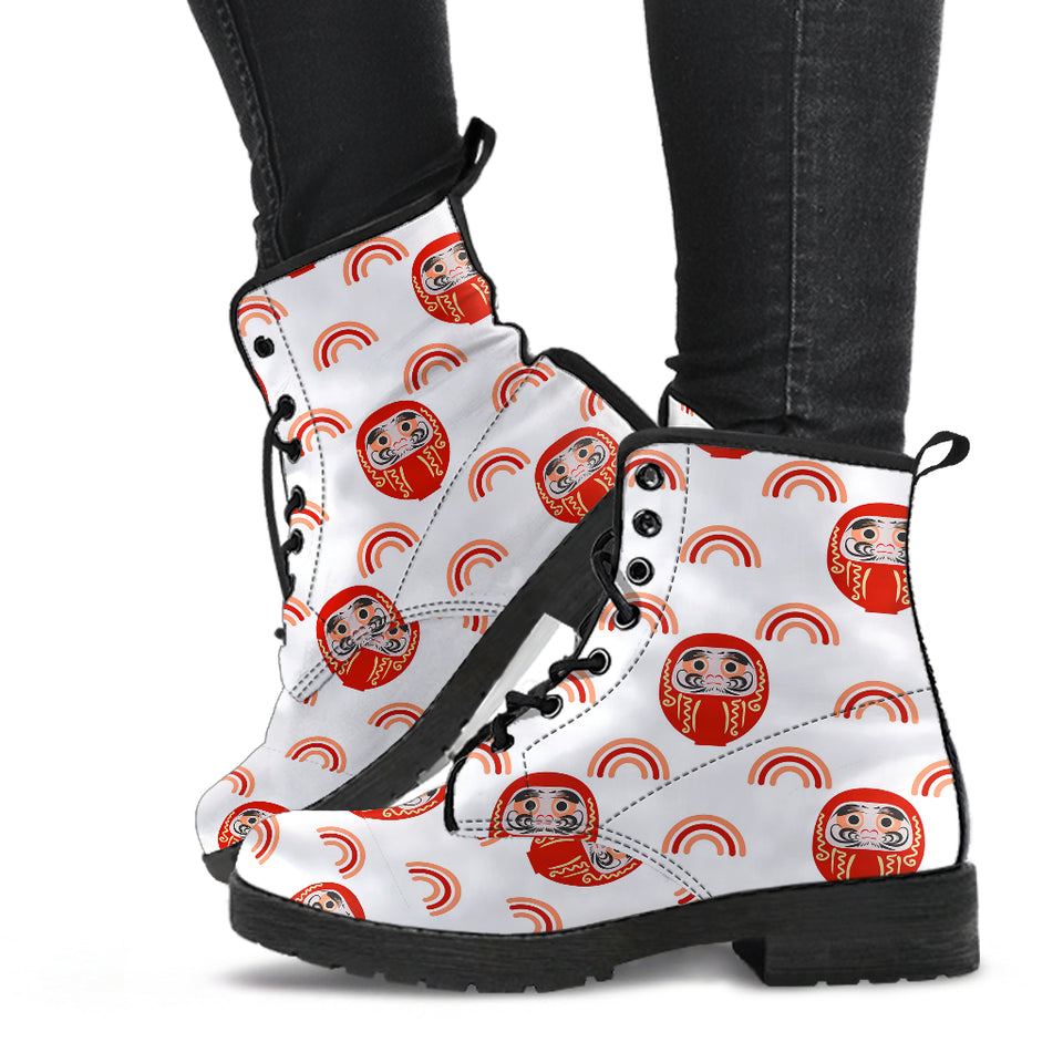 Daruma Japanese Wooden Doll Design Pattern Leather Boots