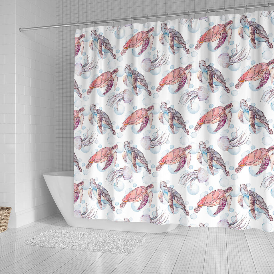 Watercolor Sea Turtle Jellyfish Pattern Shower Curtain Fulfilled In US