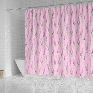 Lavender Pattern Pink Background Shower Curtain Fulfilled In US