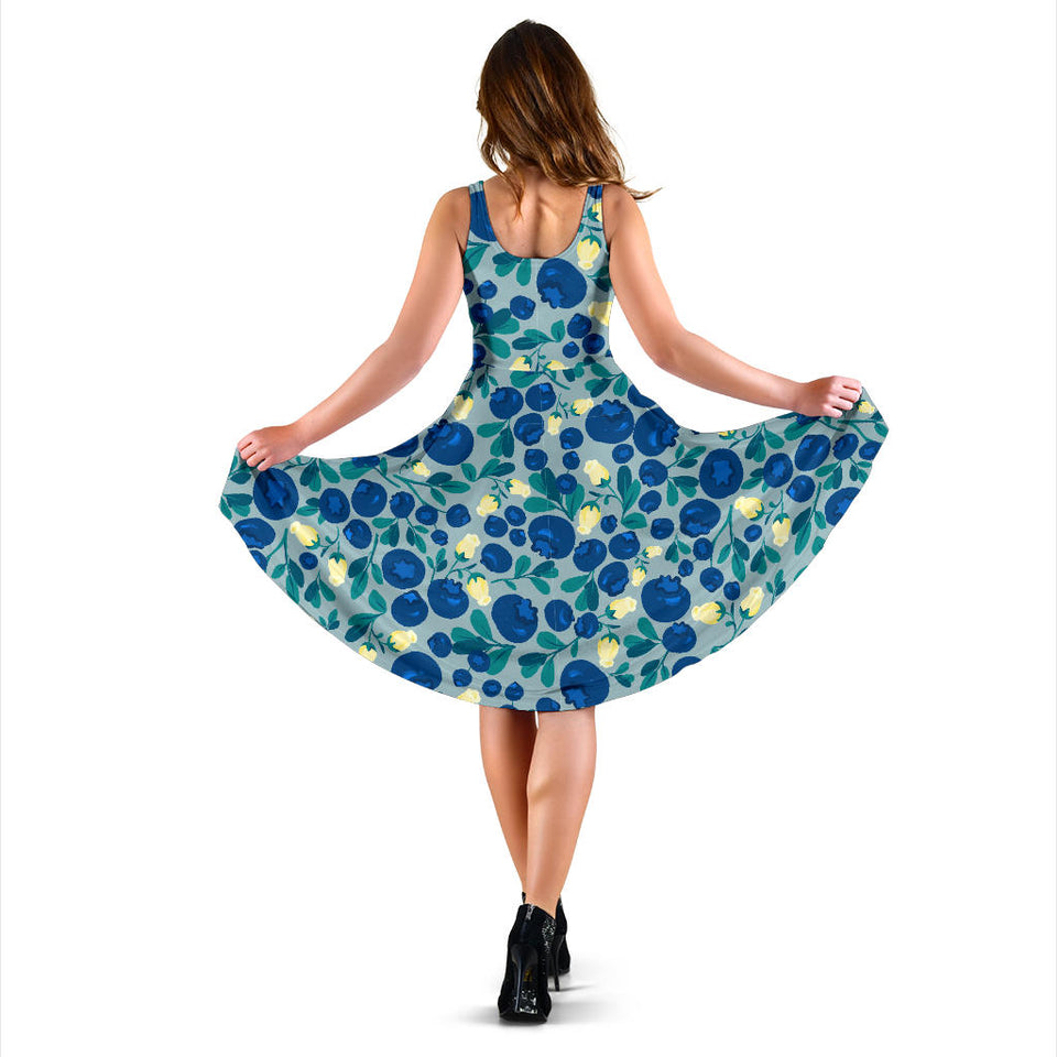 Blueberry Design Pattern Sleeveless Midi Dress