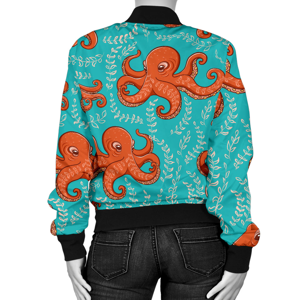 Octopus Turquoise Background Women'S Bomber Jacket
