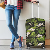 White Orchid Flower Tropical Leaves Pattern Blackground Cabin Suitcases Luggages
