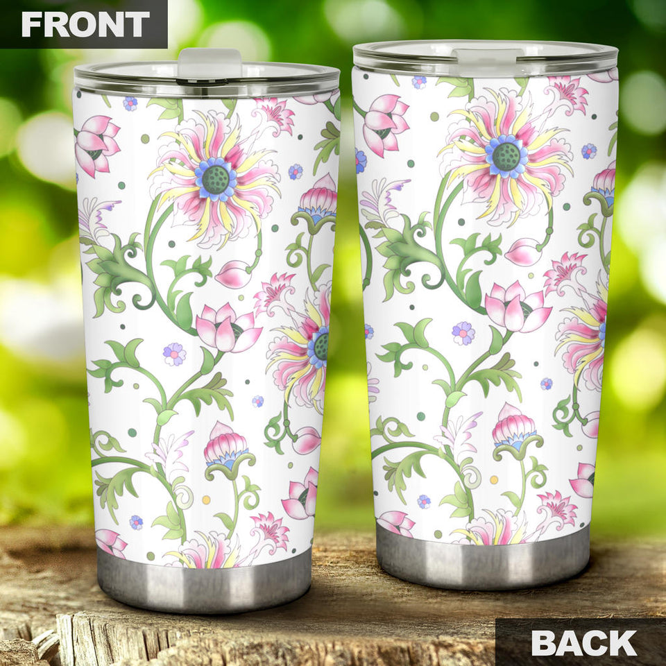 Beautiful Pink Lotus Waterlily Leaves Pattern Tumbler