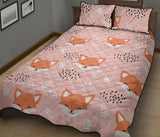 Cute fox pattern pink background Quilt Bed Set