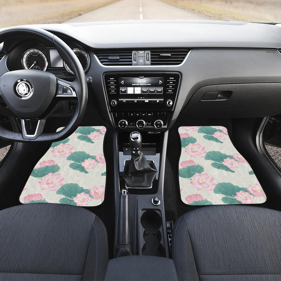 Pink Lotus Waterlily Leaves Pattern Front And Back Car Mats