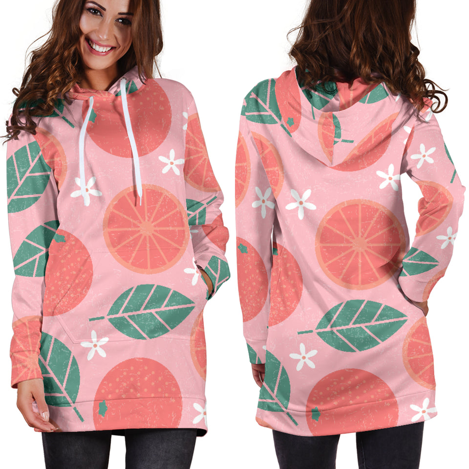 Grapefruit Leaves Flower Pink Background Women'S Hoodie Dress