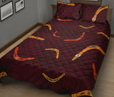 Boomerang Australian aboriginal ornament circle black background Quilt Bed Set