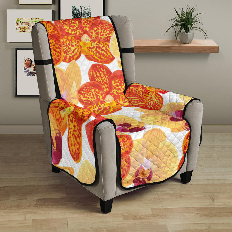 Orange yellow orchid flower pattern background Chair Cover Protector