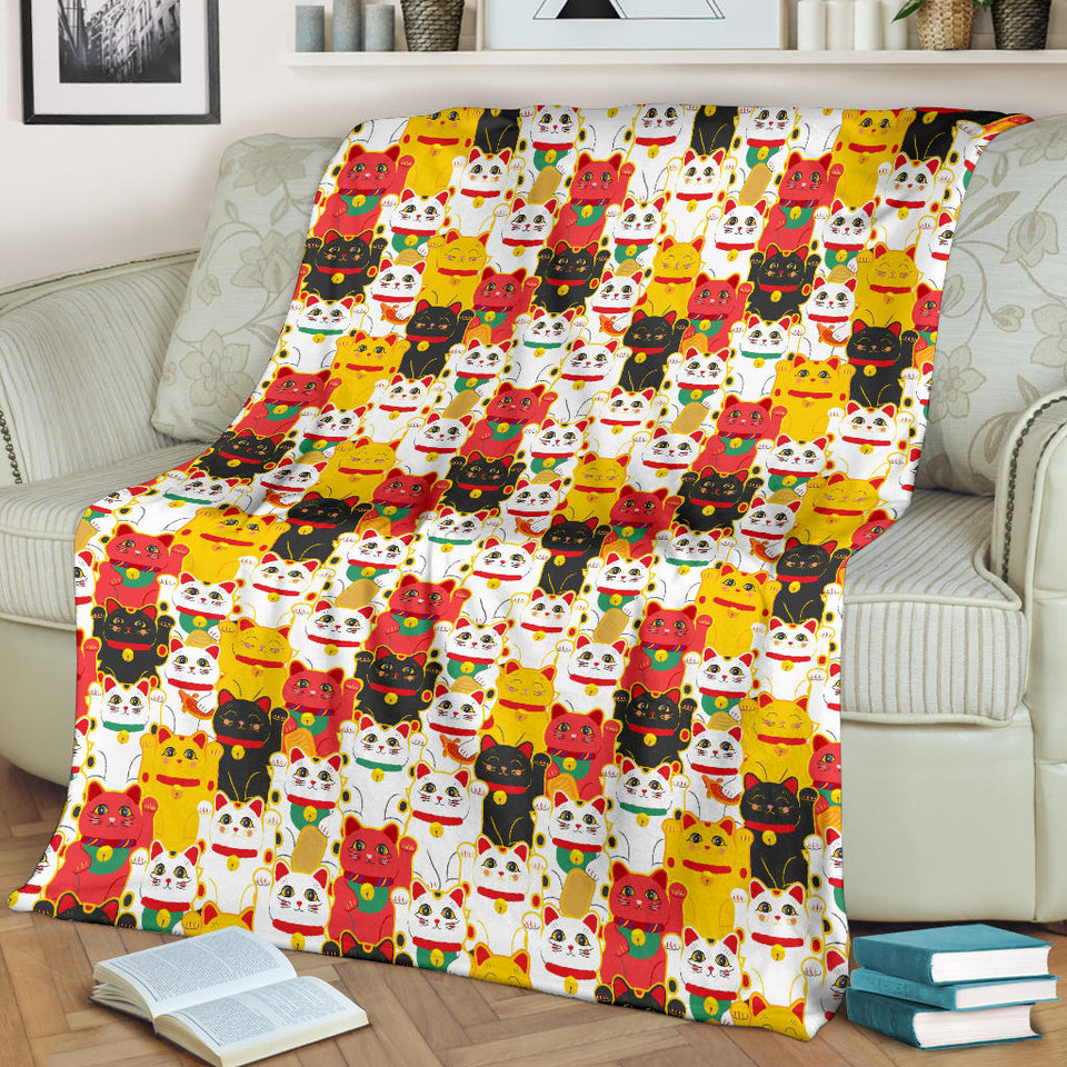 Colorful Maneki Neko Lucky Cat Pattern Premium Blanket
