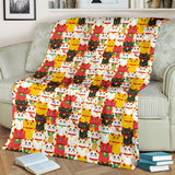 Colorful Maneki Neko Lucky Cat Pattern Premium Blanket