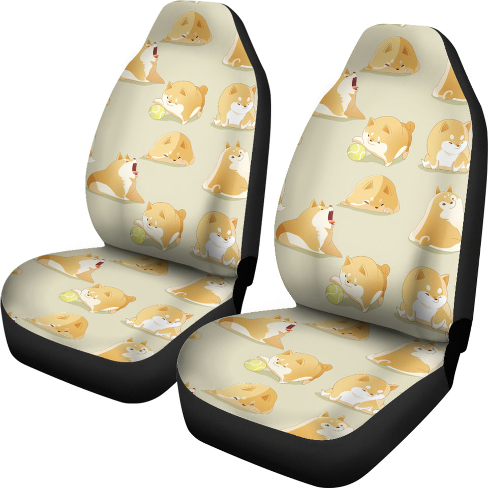 Cute Fat Shiba Inu Dog Pattern  Universal Fit Car Seat Covers