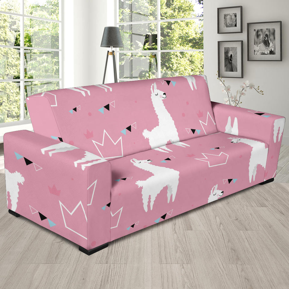 Llama Alpaca Pink Background Sofa Slipcover
