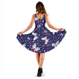 Colorful Butterfly Flower Pattern Sleeveless Midi Dress