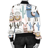 Lama Alpaca Cactus Hand Drawn Pattern Women'S Bomber Jacket