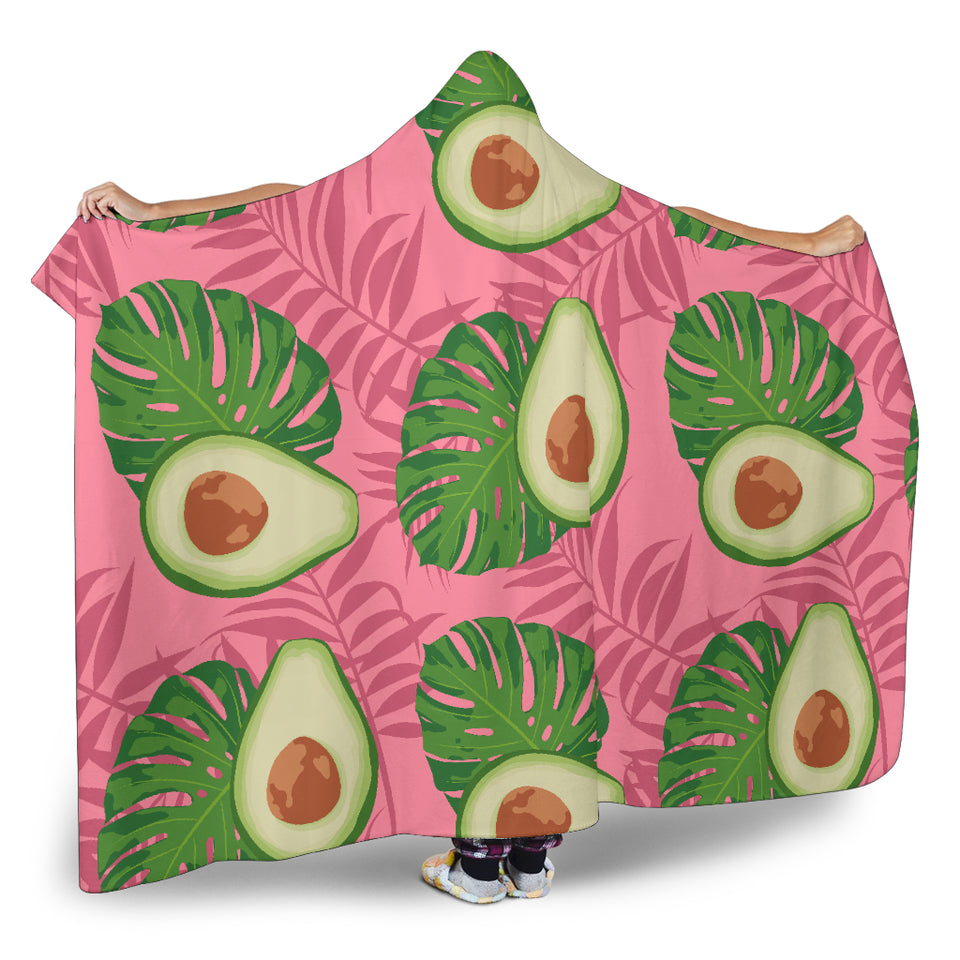 Avocado Slices Leaves Pink Back Ground Hooded Blanket