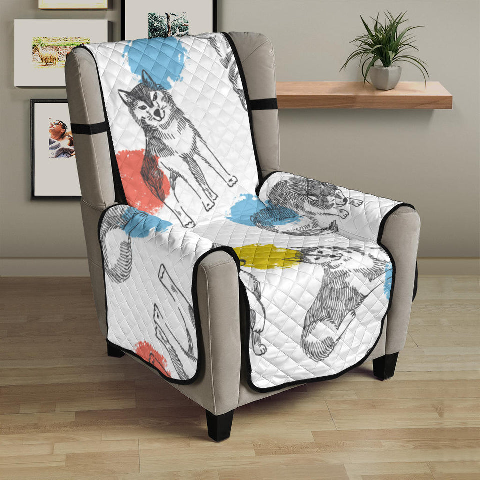 Siberian husky and colorful circle pattern Chair Cover Protector