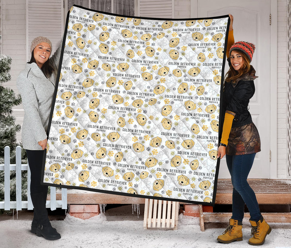 Golden Retriever Pattern Print Design 04 Premium Quilt