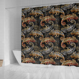 Chameleon Lizard Tropical Leaves Palm Tree Shower Curtain Fulfilled In US